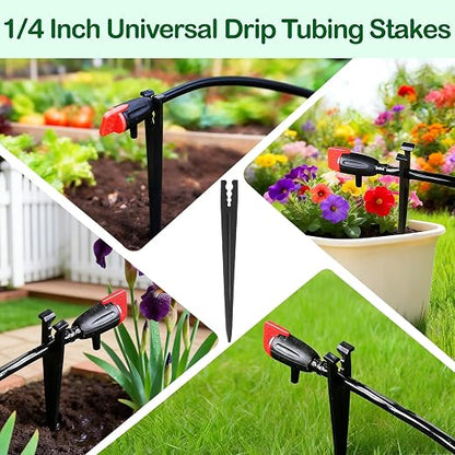 100 Pieces Drip Irrigation Support Stakes for 1/4 Inch Drip Tubing, 1/4" Tubing Hold Stakes Tool for Irrigation System Hose & Emitter Support for Vegetable Flower Beds Lawn Supplies