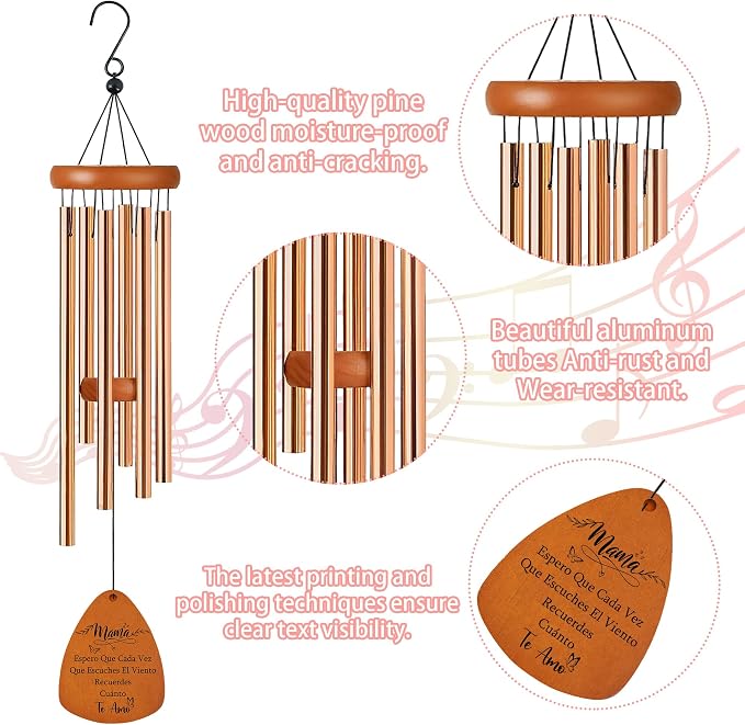 Mom Wind Chimes for Outside, Windchimes with Double Sided Wooden Plaque, Gifts for Mom Garden Patio Decor