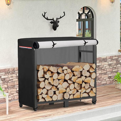 34Inch Firewood Rack Cover,Heavy Duty 600D Waterproof Outdoor Firewood Storage Rack Cover, All Weather Protection Firewood Rack Cover.14 D x 34" W x 31" H.Black(Cover Only)