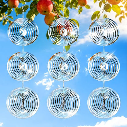 OFFO 304 Stainless Steel Bird Reflectors, Double-Sided Reflective 3D Round Bird Scare Devices, Outdoor Garden Decor for Patio Yard Porch Pool Window, 9 PCS