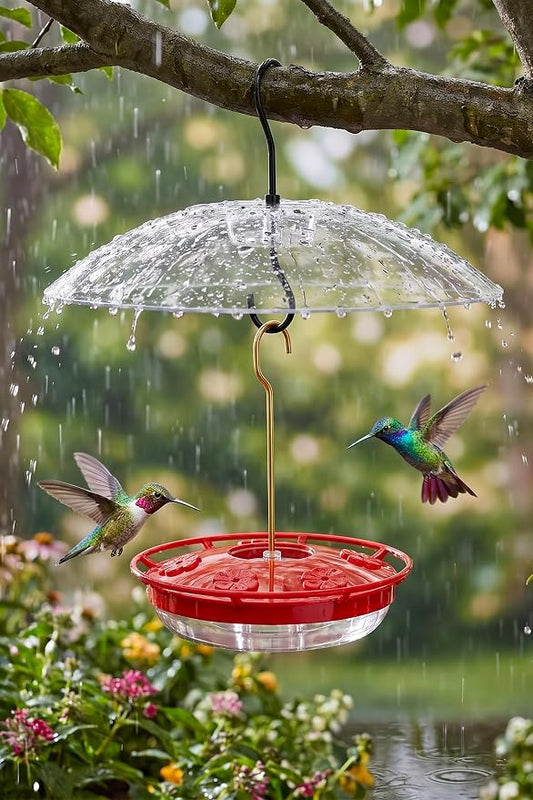 FEED GARDEN Hummingbird Feeder with Rainproof Dome, 16oz Nectar Feeder 11.8" Rain Guard Weatherproof Ant Moat Easy Fill & Clean Hanging Leak-Proof BPA-Free