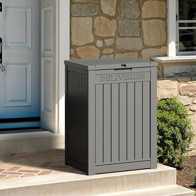 LHBGO Package Delivery Box for Outside, 48 Gallon Storage with Lockable Secure, Large Double Wall Resin Outdoor Package Delivery Waterproof Deck