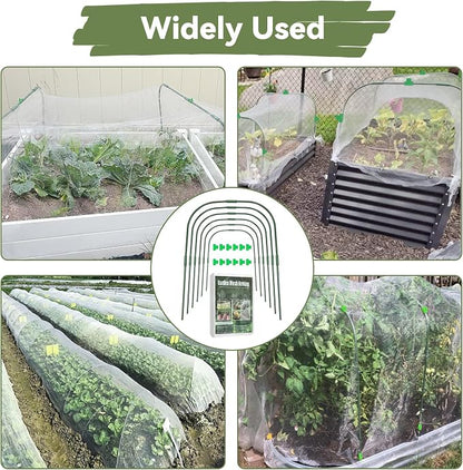 Garden Mesh Netting Kit for Raised Beds, 10 * 30FT Ultra Fine Plant Netting Covers with 6 Pcs Wide Garden Hoops & 12 Clips, Row Cover Net Protect Greenhouse Fruit Vegetable Flowers from Birds Bugs