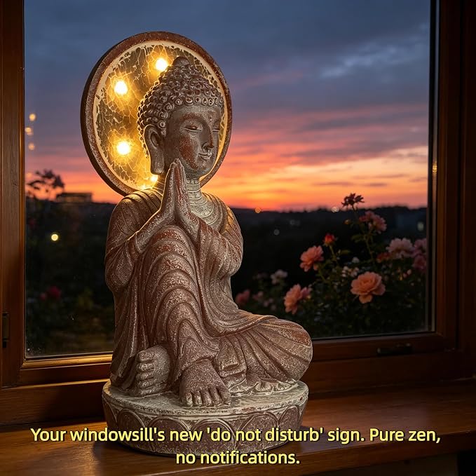Buddha Statue Outdoor, 11.5in,Solar Buddha,Buddha Statue,Garden Buddha Statue Outdoor,Buddha Decor,Zen Garden Decor Outdoor,Garden Statue Deals Buddha 003