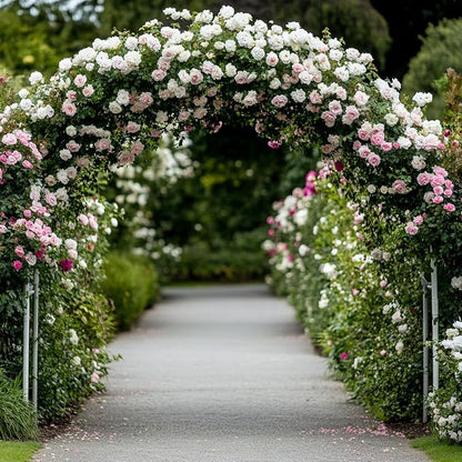 RUBFAC 7.8ft Metal Wedding Arch Frame, White Garden Trellis for Climbing Plants Outdoor, Garden Arbors and Arches Party Archway for Flower Rose Vines Birthday Bridal Christmas Decoration