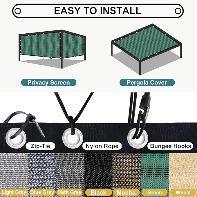 Shade&Beyond 90% Sun Shade Cloth with Grommets, 12' X 16' Pergola Shade Cover Canopy, Mesh Tarp Sun Screens for Patio, Outdoor, Garden, Backyard, Green
