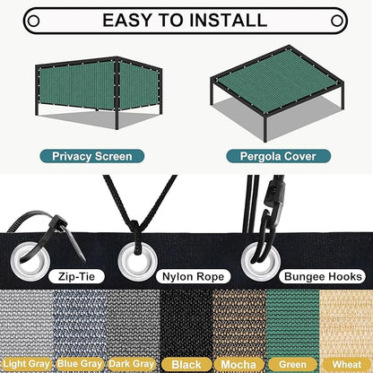 Shade&Beyond 90% Sun Shade Cloth with Grommets, 10' X 10' Pergola Shade Cover Canopy, Mesh Tarp Sun Screens for Patio, Outdoor, Garden, Backyard, Green