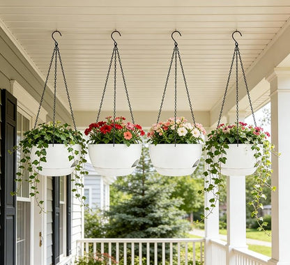 Set of 2-8 Inch Self Watering Hanging Planters for Indoor Outdoor，Hanging Plant Pots with Drainage & Removable Tray, Hanging Pots Holder for Ivy, Pothos, Ferns, Balcony & Patio, White