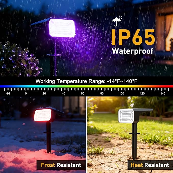 Solar Color Changing Spot Lights Outdoor, 12 Pack Solar Landscape Lights with 32 LEDs Each, 7 Lighting Modes, IP65 Waterproof, 2-in-1 Adjustable Solar Spotlights for Yard Garden Pathway Driveway
