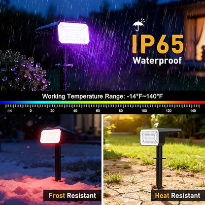 Solar Color Changing Spot Lights Outdoor, 8 Pack Solar Landscape Lights with 32 LEDs Each, 7 Lighting Modes, IP65 Waterproof, 2-in-1 Adjustable Solar Spotlights for Yard Garden Pathway Driveway