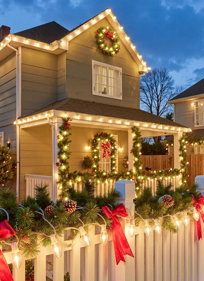 Vintage C9 LED Christmas Lights Outdoor, 25Ft C9 String Lights with 25 Shatterproof Colorful Bulbs, Waterproof Connectable Christmas Tree Lights for Roofline Holiday Garden Party Xmas Decorations