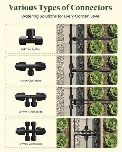 RAINPOINT Drip Irrigation System, Quick-Connect Garden Watering System Kit with Adjustable Emitters for Greenhouse, Garden Grid, Raised Bed, Potted Plant