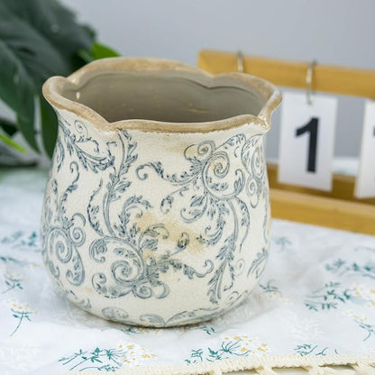 Dosayes Rustic Ceramic Planter, 6 Inch Tuscan Vintage Flower Pot with Drainage, Farmhouse Garden Pot for Indoor Plants, Kitchen & Garden Tuscan Decor, Plant Lover Gift (Grey)