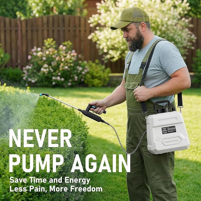 Weed Sprayer 2 Gallon, 7.4V Battery Powered Sprayer, Weed Killer Sprayers with 5 Mist Nozzles,Rechargeable Handle,Retractable Wand and Adjustable Strap for Garden, Yard,Lawn