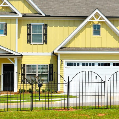 5 Panels Decorative Metal Garden Fence with Gate, 24in (H) x 10ft (L) No Dig Dog Fence Outdoor for Yard, Temporary Rustproof Metal Wire Rabbit Dog Garden Border Fencing for Patio