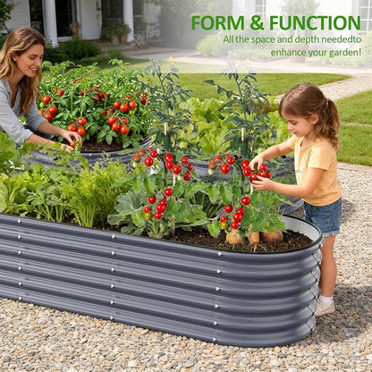 Gruper Galvanized Raised Garden Bed, 8×2×1.4 ft Tall Oval Large Metal Planter Raised Garden Boxes Outdoor for Vegetable Fruits Flower Herb, Anti-Rust and Sturdy & Easy-Setup