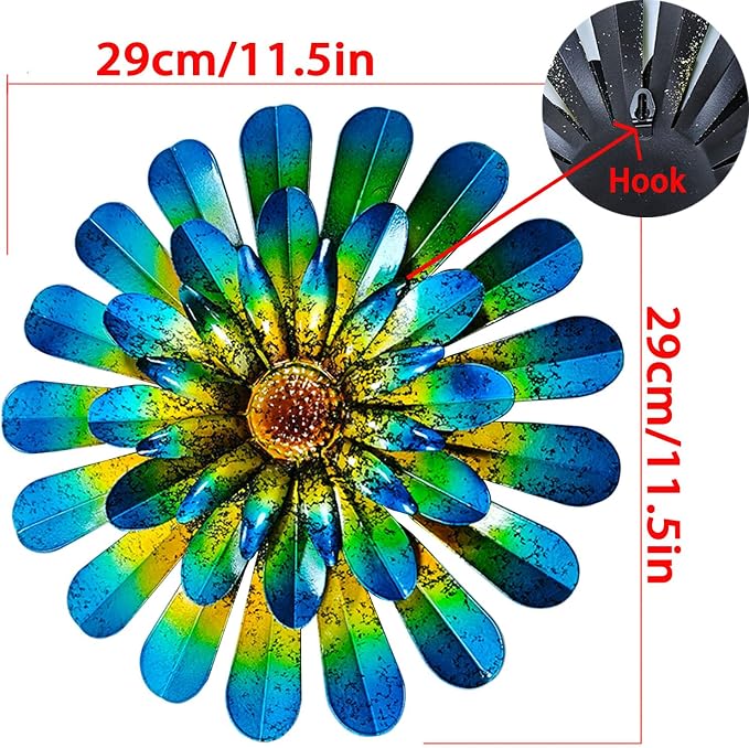 HOOEN Metal Flowers Wall Decor, 2-Pack Wall Art Decorations Hanging for Indoor Outdoor Home Garden Farmhouse Yard Patio Fence Living Room Bedroom Decor