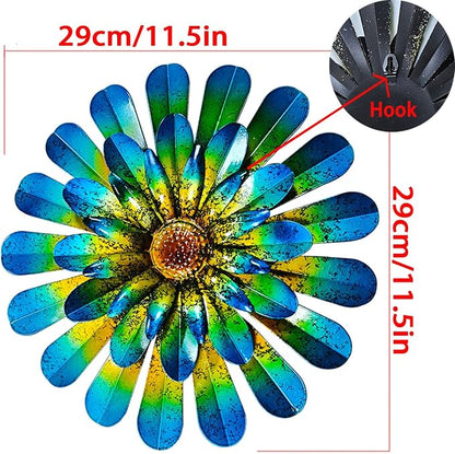 HOOEN Metal Flowers Wall Decor, 2-Pack Wall Art Decorations Hanging for Indoor Outdoor Home Garden Farmhouse Yard Patio Fence Living Room Bedroom Decor