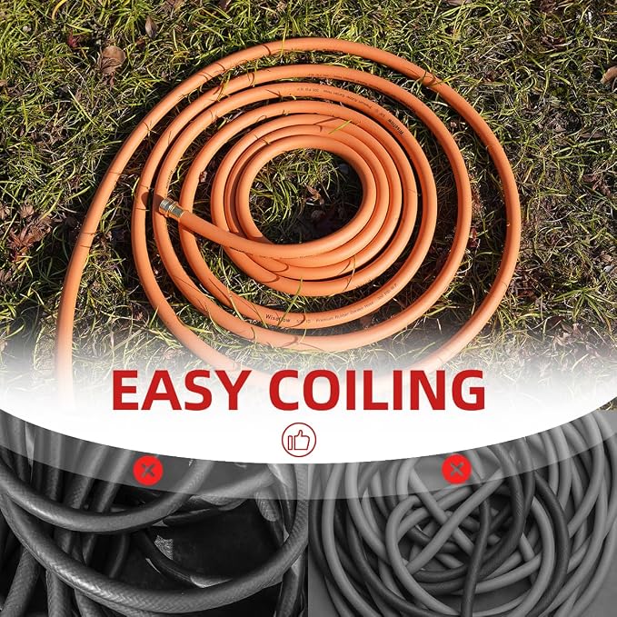 Wiseflow Garden Hose 75FT x 3/4", Heavy Duty Rubber Hose, Water Hose with Five Layered Braiding, Male Female Fittings, 1200PSI Burst, 300PSI Working for Yard, Car Wash, Pets (Orange)