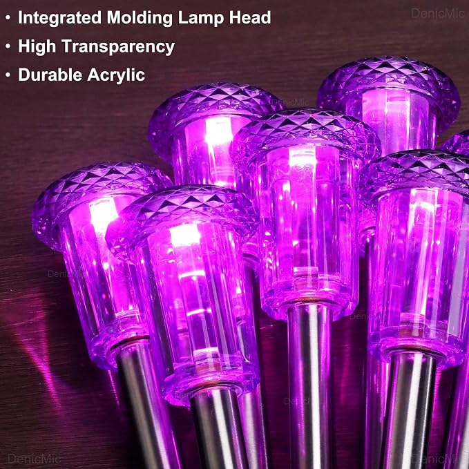 DenicMic Solar Halloween Lights Outdoor 10 Pack Purple LED Halloween Decor | Yard Garden Pathway Walkway Patio Lawn, Spike Style Starburst Pattern, Acrylic/Stainless Steel Halloween Decorations Outdoor