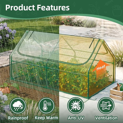 Superlele Mini Greenhouse for Outdoor, 6x3x3FT Portable Greenhouse with 2 Large Zipper Doors, Reinforced Green PE Mesh Cover for Plant Protection and Winter Gardening, Ideal for Raised Garden Bed