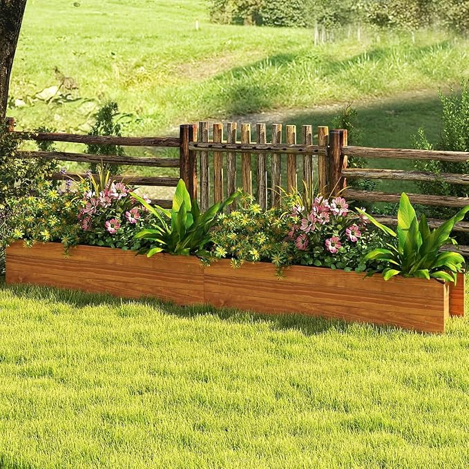 LDAILY Raised Garden Bed, 44" x 11" x 10" Wooden Planter Boxes with Removable Bottom & 4 Drainage Holes, Rectangle Flower Bed Outdoor, Wood Raised Beds for Garden Vegetable Herb