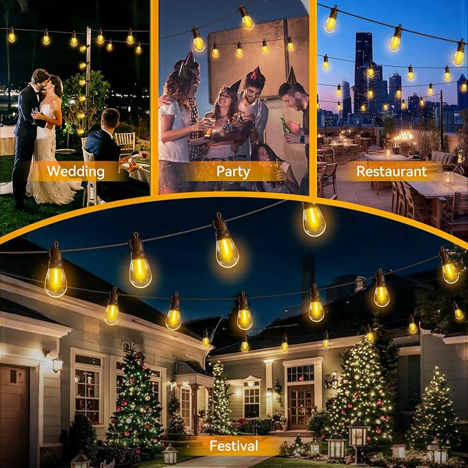 Outdoor String Lights Patio LED - Light Outside Waterproof S14 Porch Lighting Edison Plastic Bulb Pergola Hanging Balcony Connectable Backyard Yard Gazebo Party Garden Bistro 15M 50FT
