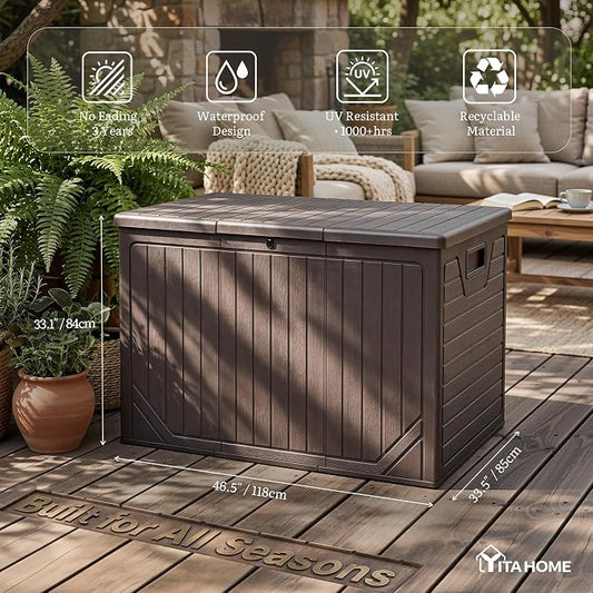 YITAHOME 230 Gallon Extra Large Outdoor Storage Box | Waterproof Double-WallDeck Box with Hydraulic Piston for Garden Tools, Pool Accessories & Cushions, Resin Deck Organizer