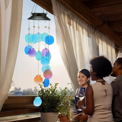 Solar Wind Chimes Outdoor with Glass and Copper (Solar Shell) | Solar Powered, Garden Decor, Patio Decor, Glass and Copper, Outdoor Use