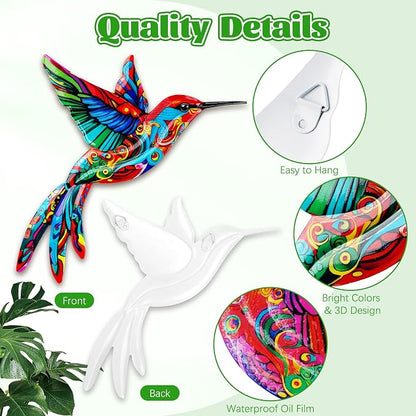 ULENDIS 4 Pack Metal Hummingbird Wall Art Decor, 3D Colorful Outdoor Wall Art Fence Decorations for Patio and Yard, Wall Sculpture Hanging Decor for Garden Living Room Balcony (C)
