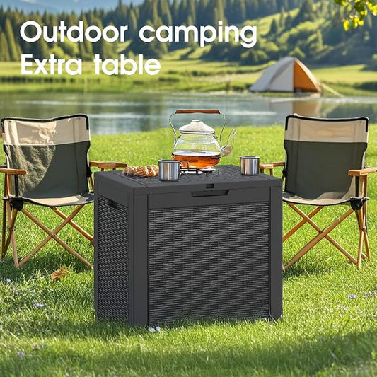 Outdoor Storage Box, 35 Gallon Resin Deck Boxes Outdoor Waterproof For Patio Furniture, Garden Tools, Pool Supplies, Lockable And UV Resistant (Rattan Black)