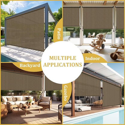 Shade&Beyond Outdoor Roller Shades with Splicing Design, 6' W x 6' H Cordless Patio Roll Up Blinds, Exterior Shade Cloth Roll for Porch, Gazebo, Pergola, Balcony, Coffee Brown