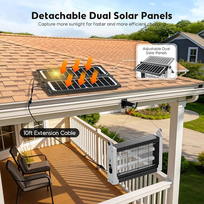 Solar Bug Zapper Outdoor, 4500V Mosquito Zapper with Dual Solar Panels | Auto On/Off, IPX5 Waterproof Mosquito Killer For Backyard, Patio, Garden, Camping And Up To 1/2 Acre Coverage