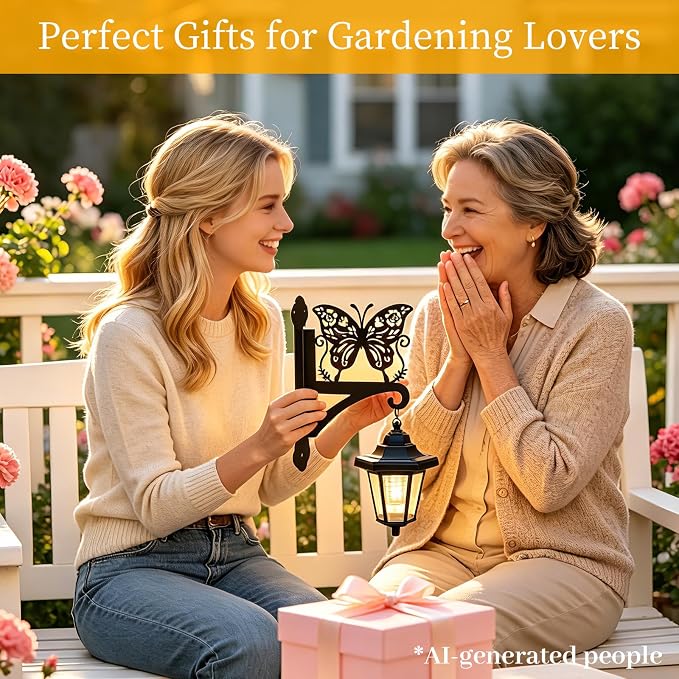 VOOKRY Solar Wall Lanterns Outdoor, Waterproof 2 Pack Hanging Lights with Butterfly Hooks, Wall Mount Sconce with 3 Solar Panels for Patio Porch Yard Garden Decor, Dusk to Dawn 2700K Warm White