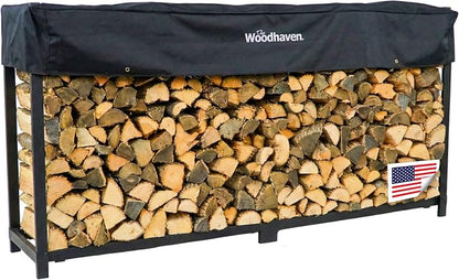 Woodhaven 10-Foot Firewood Rack – American Brand – 1/2 Cord Raised Lumber Storage Rack – Keeps Wood Dry & Ready – Heavy-Duty Steel, Lifetime Structural Warranty (With Cover)