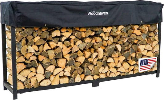 Woodhaven 10-Foot Firewood Rack – American Brand – 1/2 Cord Raised Lumber Storage Rack – Keeps Wood Dry & Ready – Heavy-Duty Steel, Lifetime Structural Warranty (With Cover)