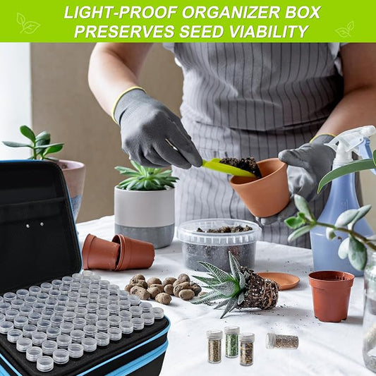 240 Slots Seed Storage Organizer Box with 20 Envelopes, Large Capacity Seed Storage Container with Zipper Bag, Label Stickers, Tweezers, Funnel, Garden Seeds Saver Kit for Vegetable, Flower