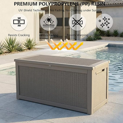 Outdoor Storage Box, 320 Gallon Waterproof Deck Box [Upgraded 3.0], Dual Gas-Spring Ultimate Resin Organizer for King Cushions, Heavy-Duty Lockable Estate Storage Bench, Backyard BBQ, Grey