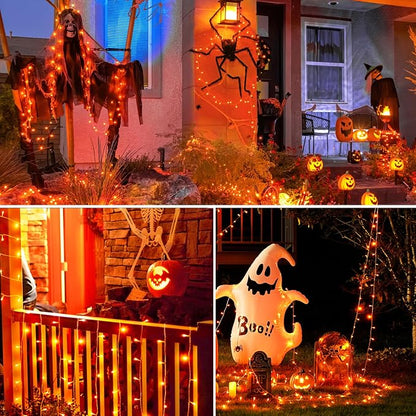 300 Led Orange String Lights Outdoor Halloween Decorations, 108 Ft Thanksgiving Decor Lights 8 Modes Fairy Lights for Bedroom Yard Room Decor