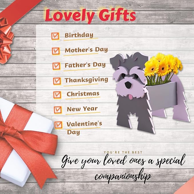 Gray Schnauzers Dog Planter Plant Pots,Cute Dog Flower Planter,Gifts for Pet Lovers,Unique Animal Plant Pots,Office,Indoor Outdoor Garden Decor(9.45 * 9.06 * 11.81in)