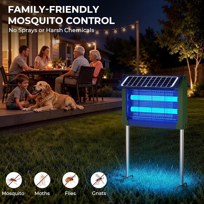 Solar Bug Zapper, 4500V Mosquito Zapper Outdoor Waterproof with Dual Solar Panel, USB Rechargeable Mosquito Killer, Cordless Fly Insect Zapper Waterproof for Patio Yard Garden Home Camping