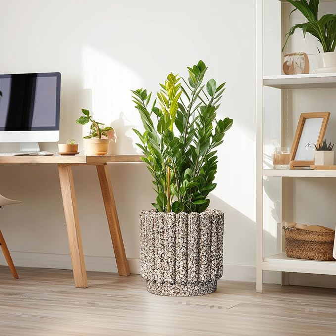 Ceramicfor Ceramic Planter, 12 Inch, Leopard Print White | Round Flower Pot, Drainage Hole, Indoor & Outdoor Plants, Porch Decor, HouseWarming Gift
