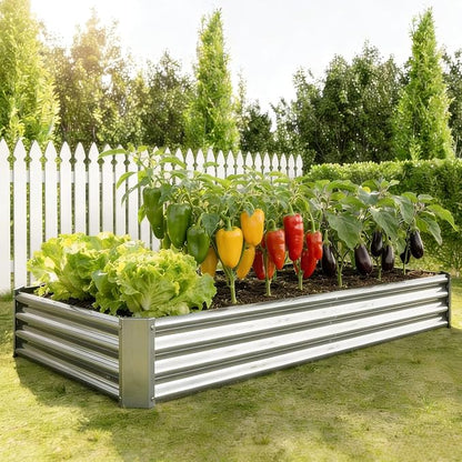 Metal Galvanized Raised Garden Bed Kit, 8 x 4 x 1 ft Galvanized Steel Raised Garden Planter Box Outdoor with Open Base for Growing Vegetables/Flowers/Herbs/Fruits/Succulents, Rectangle, Silver
