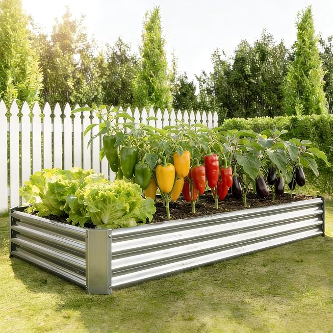 Metal Galvanized Raised Garden Bed Kit, 6 x 3 x 1 ft Galvanized Steel Raised Garden Planter Box Outdoor with Open Base for Growing Vegetables/Flowers/Herbs/Fruits/Succulents, Rectangle, Silver