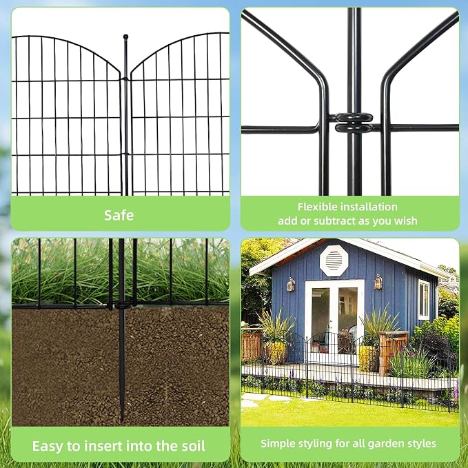 Decorative Garden Fence 40in (H) x24ft (L), 10 Pack No Dig Fence Animal Barrier for Dog, Arched Flower Bed Edging, Wire Border Panel Fencing for Yard Patio Outdoor Decor