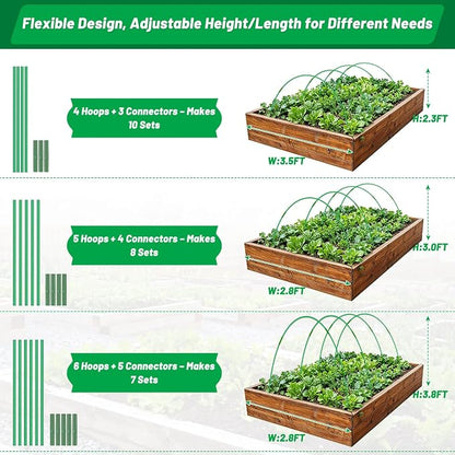 Cludoo Garden Mesh Netting Kit,7 Sets Wide Garden Hoops with 10x30 ft Garden Covers Bird Netting& 12 Clips, Garden Protection for Raised Beds Greenhouse Vegetable Plants Flowers Green