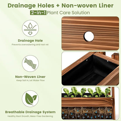 36" 2-Tier Freestanding Elevated Wooden Raised Garden Bed | Tiered fir wood planter with 23" vertical space, drainage holes, liner, and no-bend height for herbs, veggies, or flowers