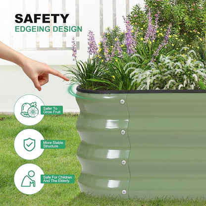 1MORE Raised Garden Bed -5X3X1 Galvanized Planter Box for Outdoor Gardening,4 in 1 Modular Raised Bed Kit with Protective Tape, Gloves for Herb,Ideal for Vegetables and Plants.Green-1Pack