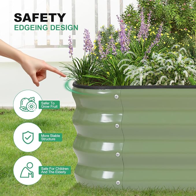 1MORE Raised Garden Bed -4X2X1 Galvanized Planter Box for Outdoor Gardening,3 in 1 Modular Raised Bed Kit with Protective Tape, Gloves for Herb，Ideal for Vegetables and Plants.Green-1Pack