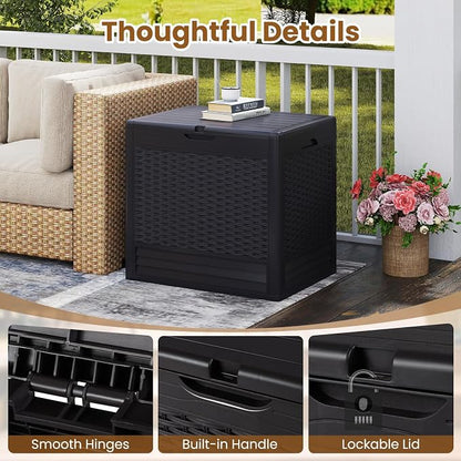 Tangkula 25 Gallon Waterproof Outdoor Storage Box with Lockable Lid | PP Resin, Wicker Patterned, Indoor Outdoor Use, Portable, Versatility, for Deck, Pool, Patio Cushions, Garden Tools